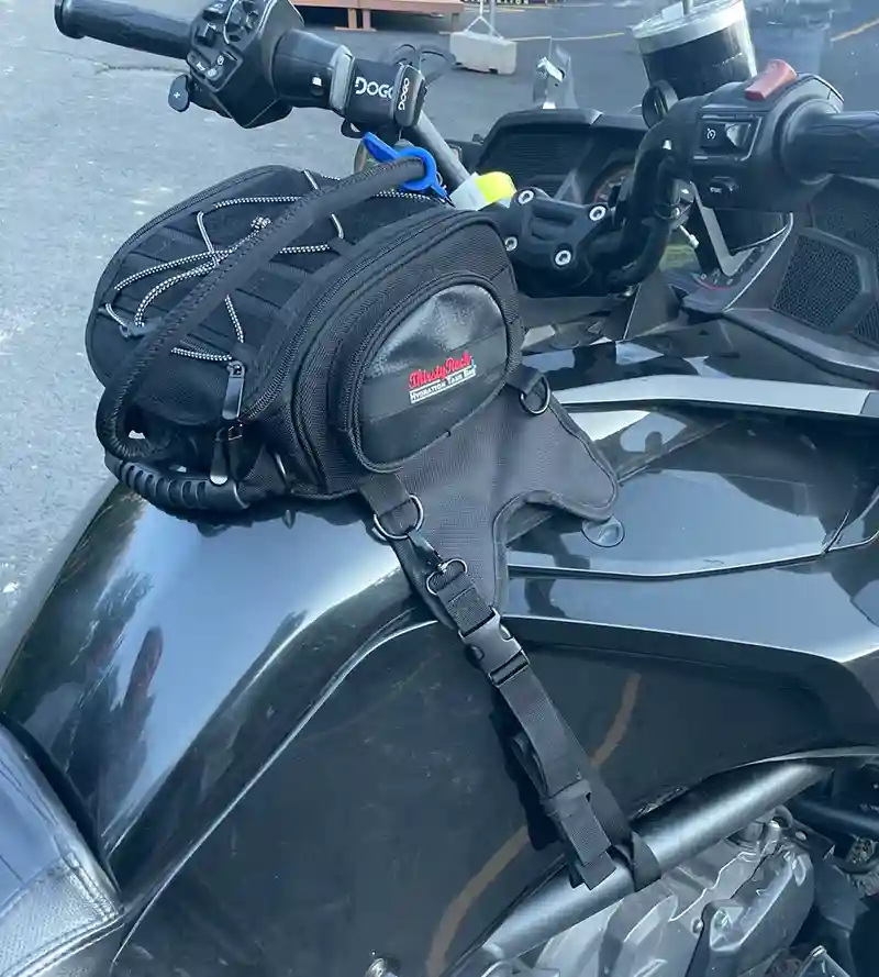 OffRoad hydration tank bag mounted on a motorcycle